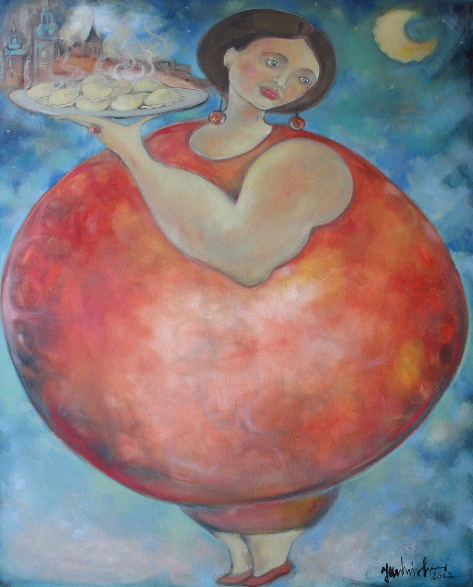 Lady with dumplings. 60x80 cm. Oil on canvas. 