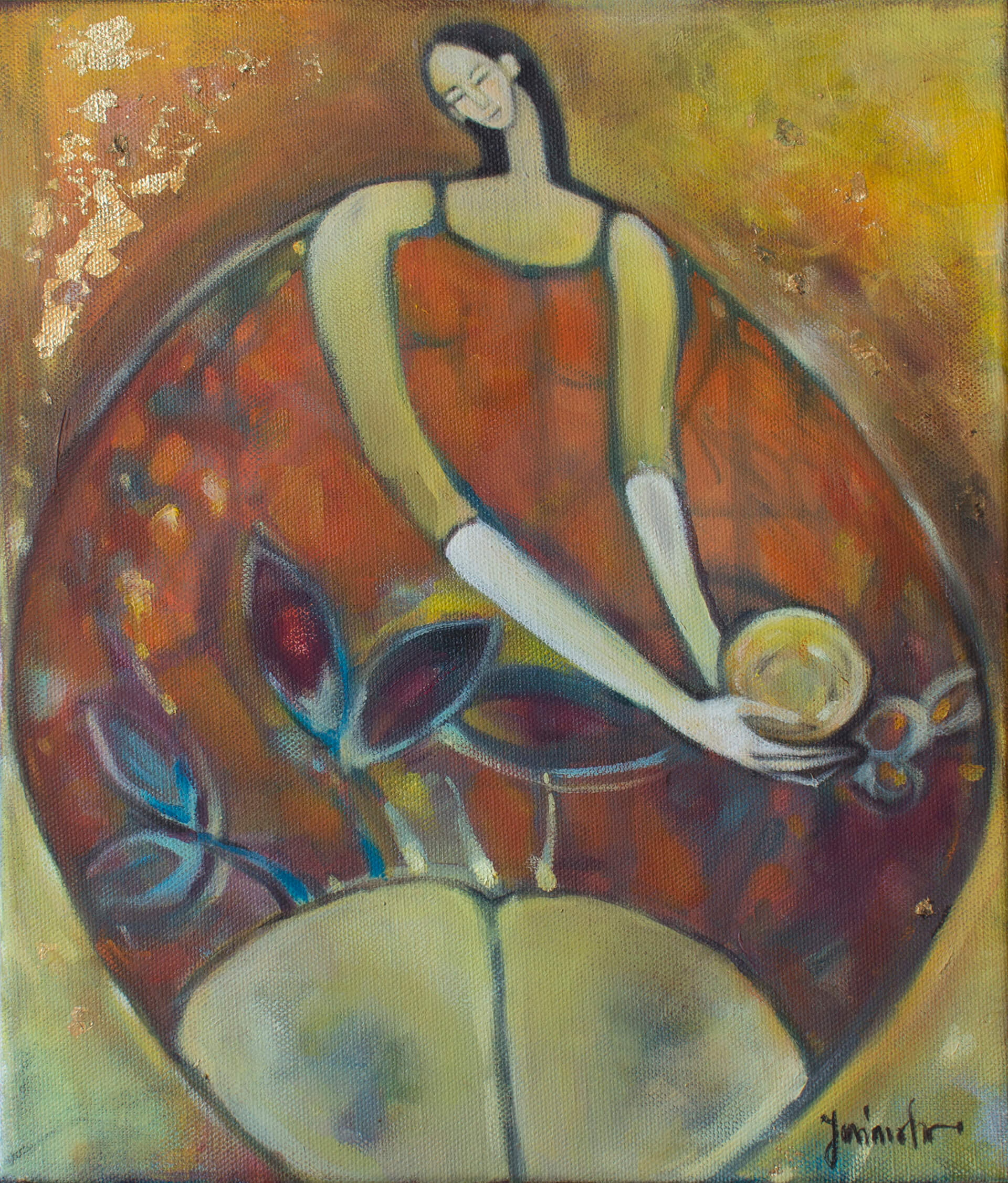 Woman and her gifts. 40x50 cm. Oil on canvas. Sold