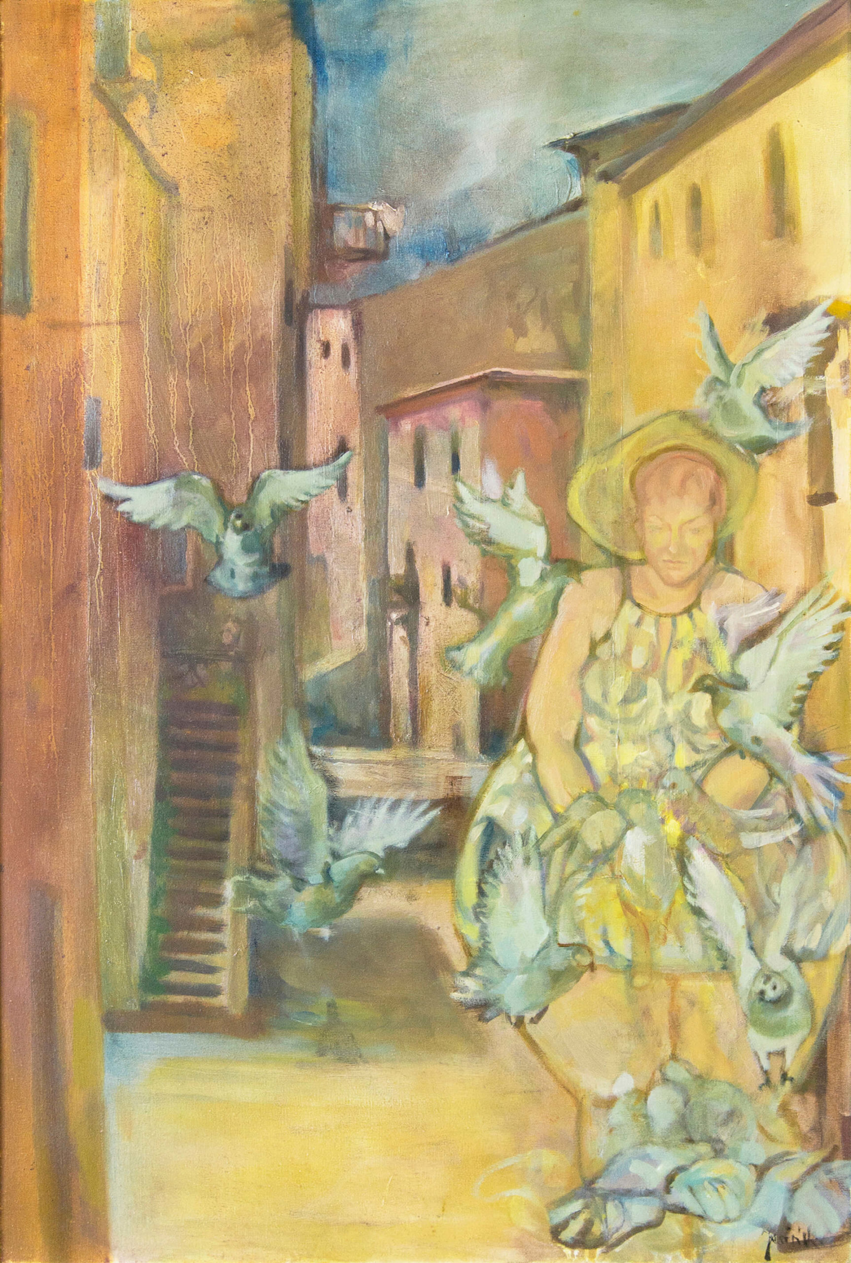Lady with birds. Oil on canvas. 