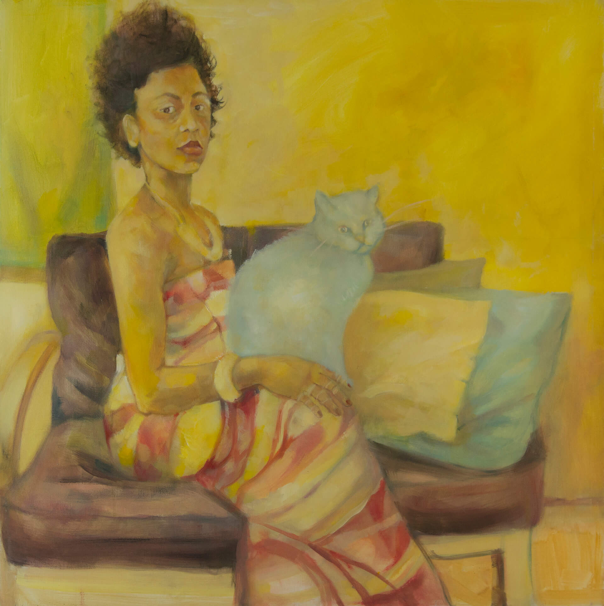 Danielle with blue cat. 70x70 cm. Oil on canvas. 