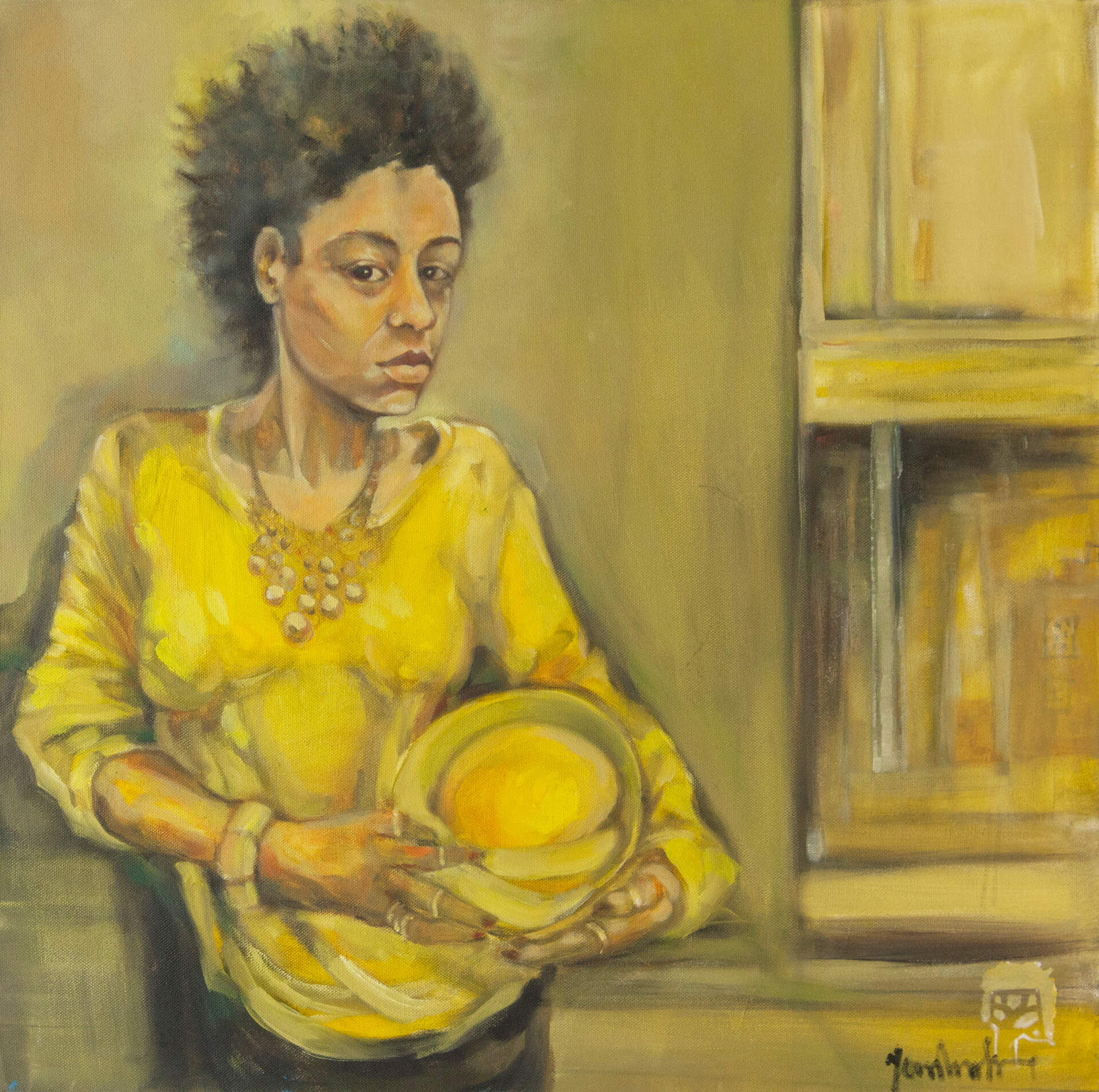 Danielle with melon. 60x60 cm. Oil on canvas. 