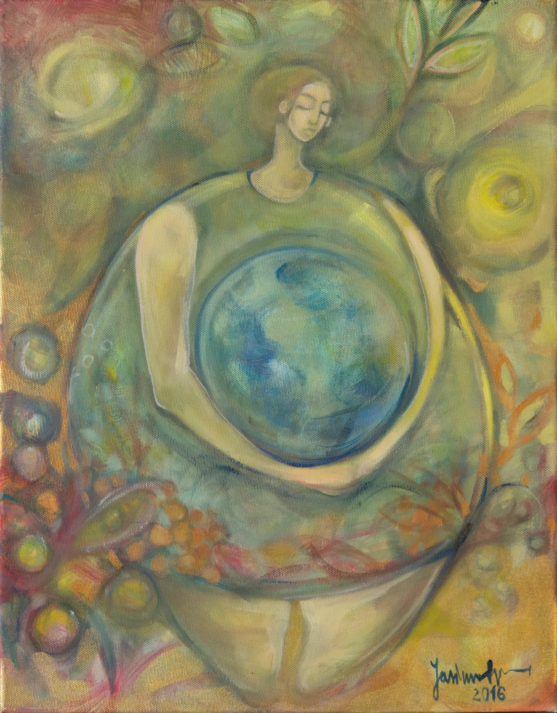 Woman with globe. 50x60 cm. Oil on canvas. Sold