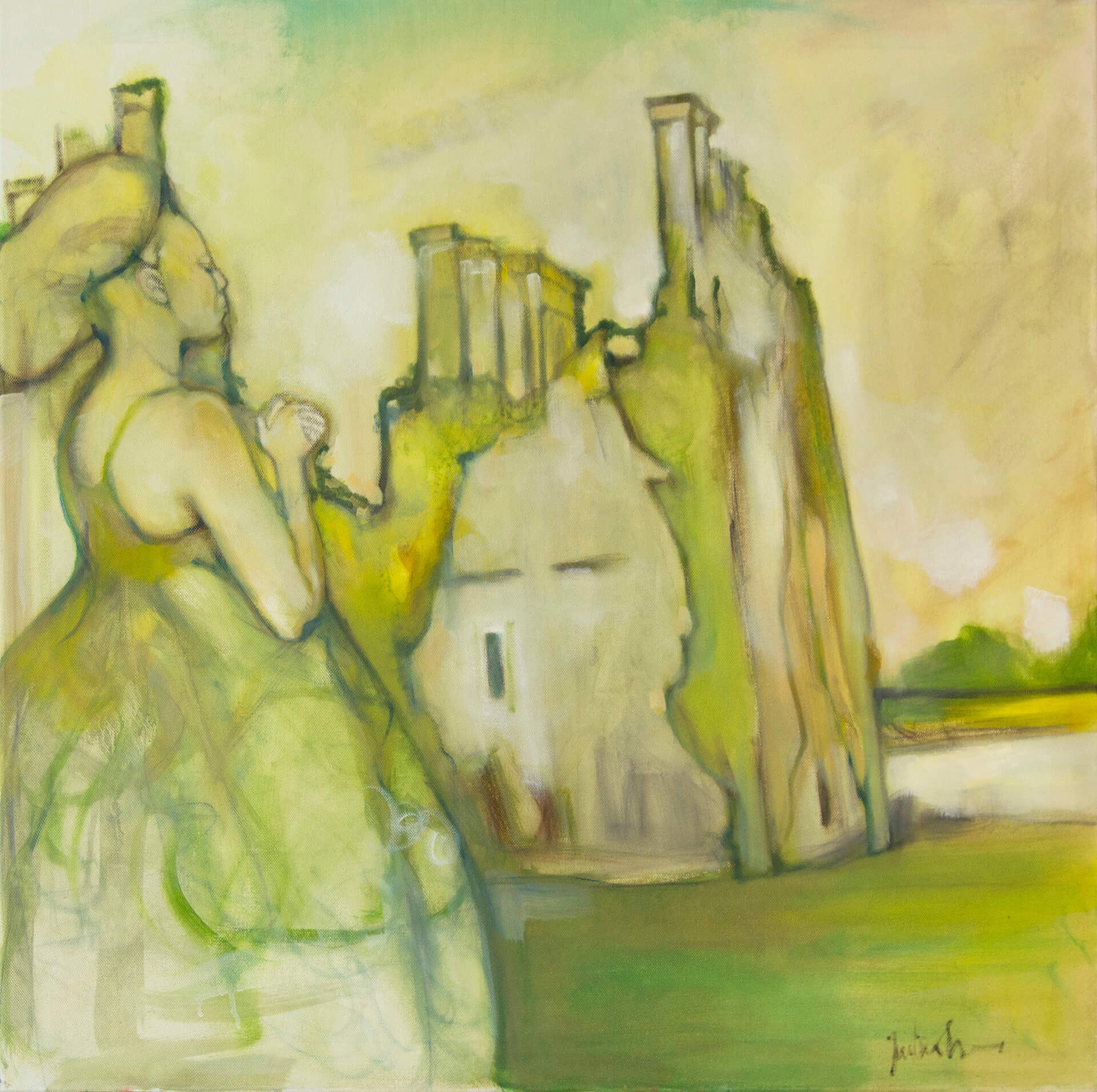 Lady wiht Irish Castle. 70x70 cm. Oil on canvas. Sold